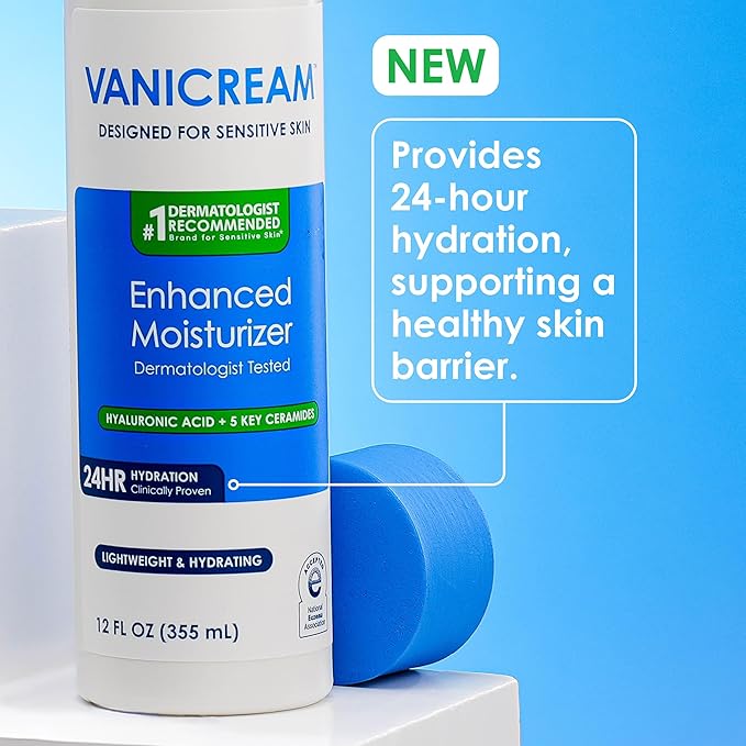 Vanicream Enhanced Moisturizer, 12 Fl Oz, Daily Body Lotion for Dry, Sensitive Skin, Clinically Tested 24Hr Hydration with Hyaluronic Acid, Glycerin & Ceramides, Formulated without Common Irritants