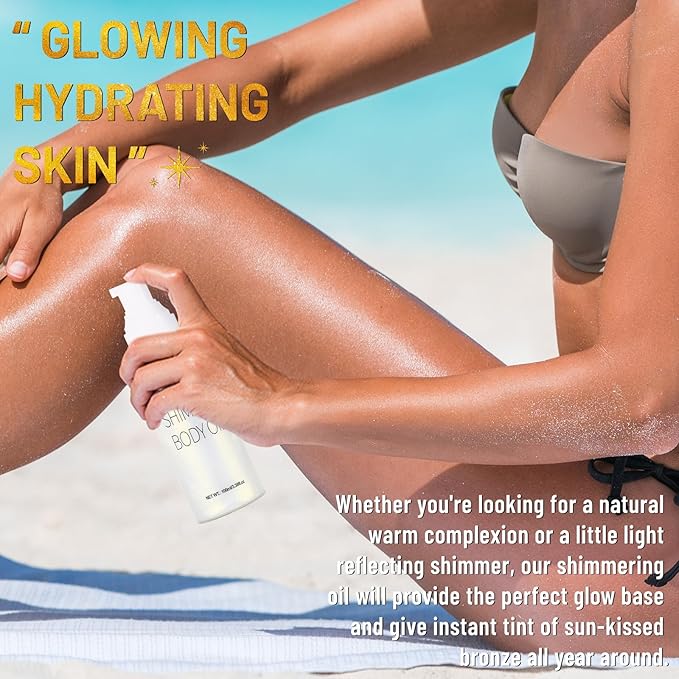 UCANBE Body Shimmer Oil 100ml, Moisturizing Face Body Glow Glitter Oil, Waterproof Shimmering Luminizer Liquid Illuminator Highlighter, Tinted Shimmer Lotion Glowing Bronzer Makeup(Silver)
