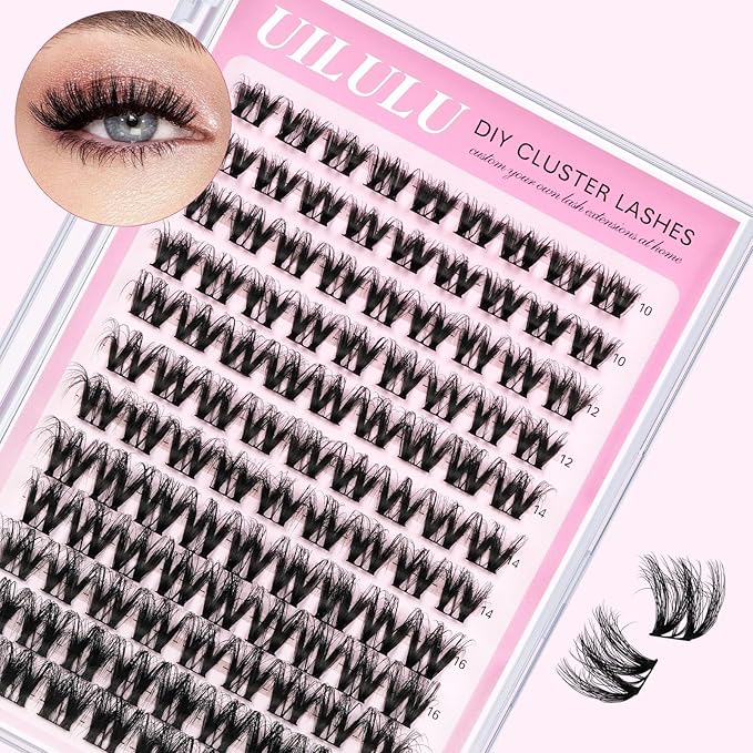 Uilulu Lash Clusters D Curl Fluffy Clusters Lashes 0.07D 10-18 MIX 108 Eyelashes Individual Lashes DIY Lash Extensions at Home False Lashes Wide Band Natural Eye Lash Clusters