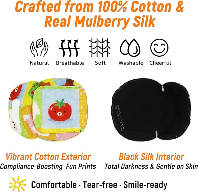 Astropic 3D Cotton & Silk Eye Patch for Kids | Boys Girls Eye Patch for Glasses | Medical Eyepatch for Children with Lazy Eye (Tomato, Right Eye)