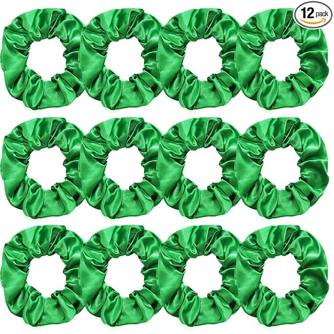 Silk Scrunchies for Women Girls 12 PCS Green Hair Scrunchies Silk Satin Hair Ties for Thick Hair Bulk Hair Ties Hair Accessories