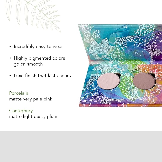 Honeybee Gardens Mini Skinny Duo Eyeshadow Palette Compact, 26mm Magnetic Refillable Case Includes 2 Eye Shadow Pans Canterbury and Porcelain, Travel Size Makeup Palette, Vegan Lightweight Design