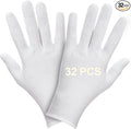 32PCS (16 Pairs) Thin White Gloves for Dry Hands Sleeping, Breathable White Glove with Elastic Cuff for Overnight Treatment, Eczema, Spa, Work, Inspection (One Size Fits Most)