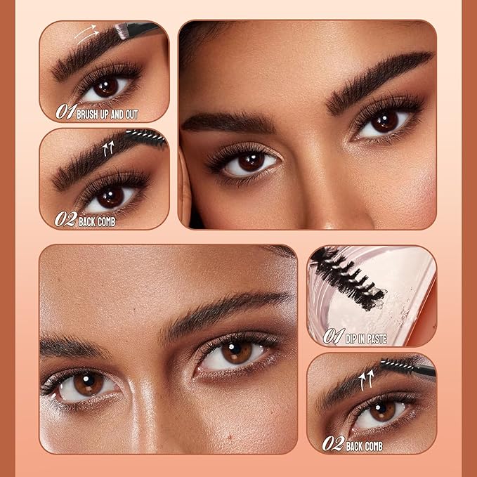 Dual Color Eyebrow Pomade for Women 2-in-1 Waterproof & Sweatproof Brow Gel with Foldable Dual-Ended Brush - Natural Looking, Long Lasting, All-Day Wear for Beginners (Dark Brown+Brow Gel)