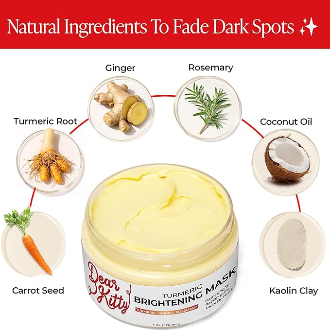 Turmeric Brightening Clay Mask Turmeric Mask for Dark Spots & intimate brightening, Post-Shave Soothing Treatment for Body, Underarm & Bikini Line Uneven Skin Tone Corrector 4 oz