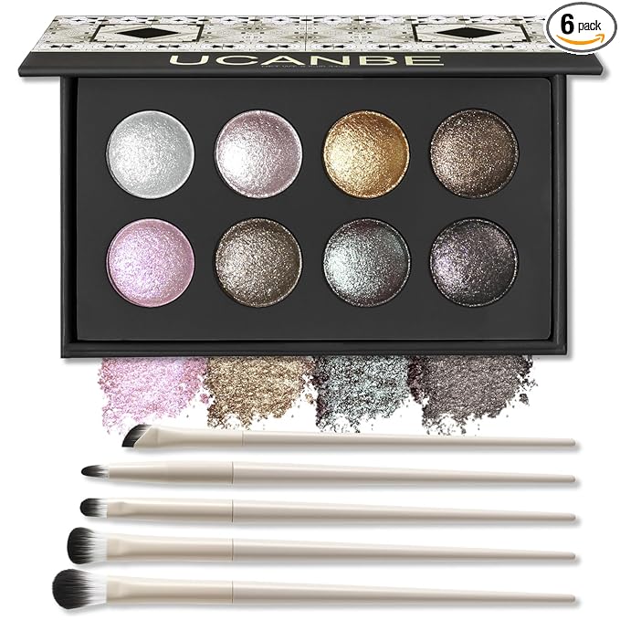UCANBE Shimmer Metallic Eyeshadow Palette Set, Baked Eye shadow, High Pigment Makeup Palette, Soft Blendable for Party and Stage Makeup (03 All Metallic)