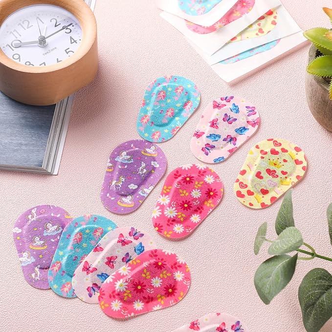 Panelee 60 Pcs Adhesive Eye Patches Bulk Breathable Colorful Fun Designs 3 x 2 Inch Light Blocking Cotton Bandages for Women Men Adults, 6 Styles