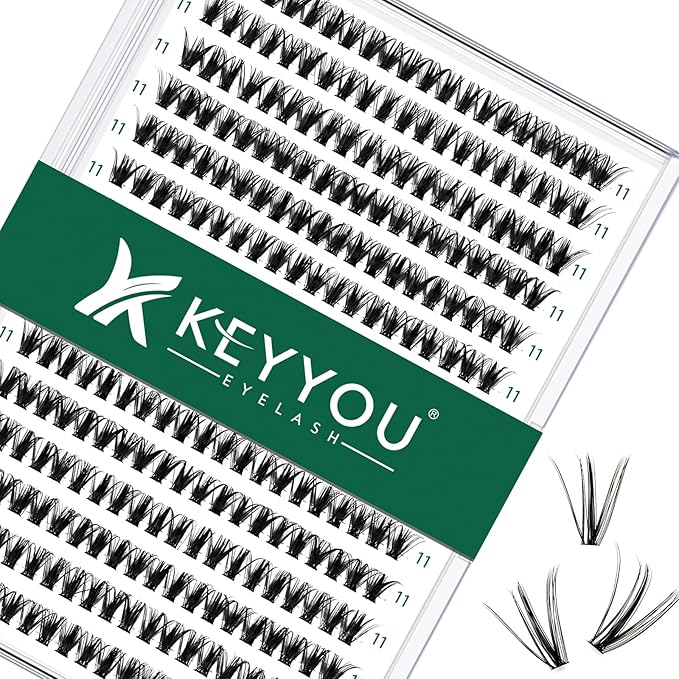 KEYYOU Lash Clusters 300pcs Individual Lashes, 40D 0.07D Curl 11mm DIY Eyelash Extension, Soft & Natural Volume Cluster Lashes with Large Tray