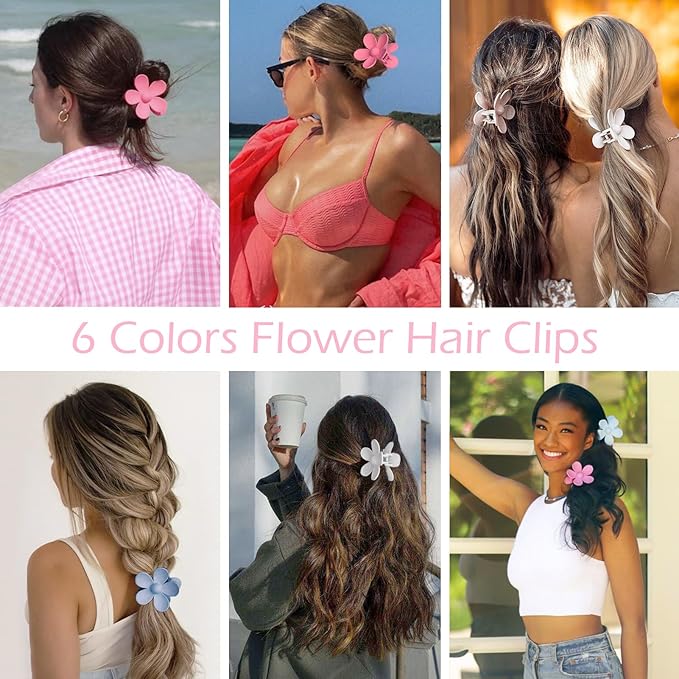 Flower Hair Clips 6 PCS for Women, Daisy Claw Clips Matte Large Claw Clips Strong Hold Jaw Clamps Hair Accessories for Thick Hair 6 Colors