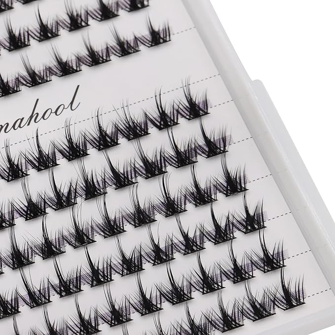 12rows-Large Tray Mixed 8-10-12-14-16mm/Mixed 14-15-16mm/Mixed14mm-16mm/Mixed 18-20mm Wide Stem Individual False Eyelashes Dramatic Black Cluster Eyelashes (MY008-10-12MM MIX)
