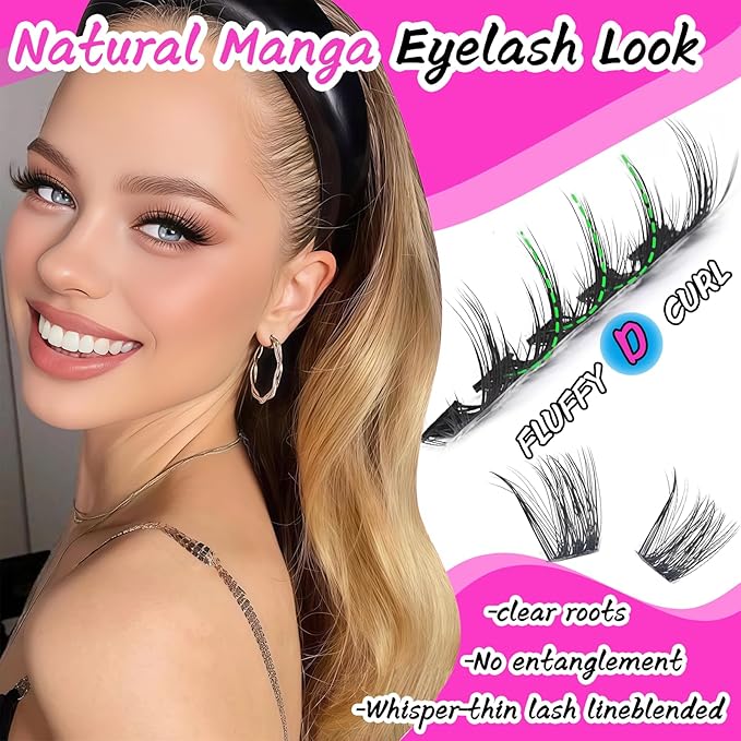 Manga Lash Clusters Kit, 336 Pcs Fluffy Eyelash Clusters Extensions 200D+200D D Curl Individual Wispy False Eyelashes Kit with Lash Bond, Lash Remover, Lash Tweezers, Lash Brush (Lash Clusters10-18mm)