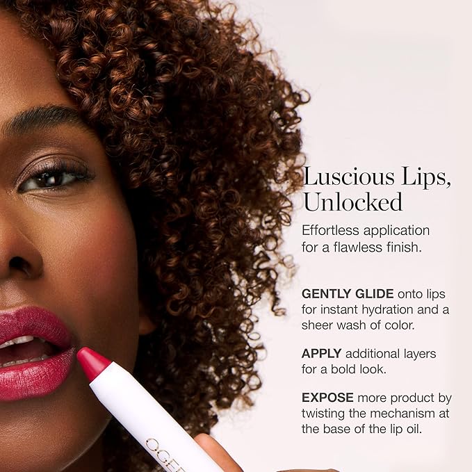 Ogee Tinted Sculpted Lip Oil - Lip Stain Made with 100% Organic Coconut Oil, Jojoba Oil, and Vitamin E - Best as Lip Balm, Lip Color or Lip Treatment - PETUNIA (Sheer Blush)
