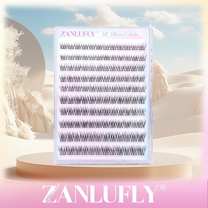 zanlufly Self Adhesive Lash Clusters No Glue Eyelashes C Curly Reusable Pre-glued Lashes No Damage Self Adhesive Eyelash Clusters Press on Eyelashes(8-14mm,120Pcs)