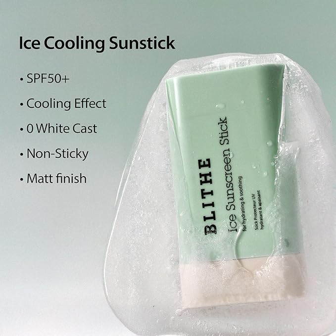 BLITHE Ice Sunscreen Stick SPF50+ | Cooling Effect | Korean Suncreen Stick Suncare Sunblock, No Whitecast