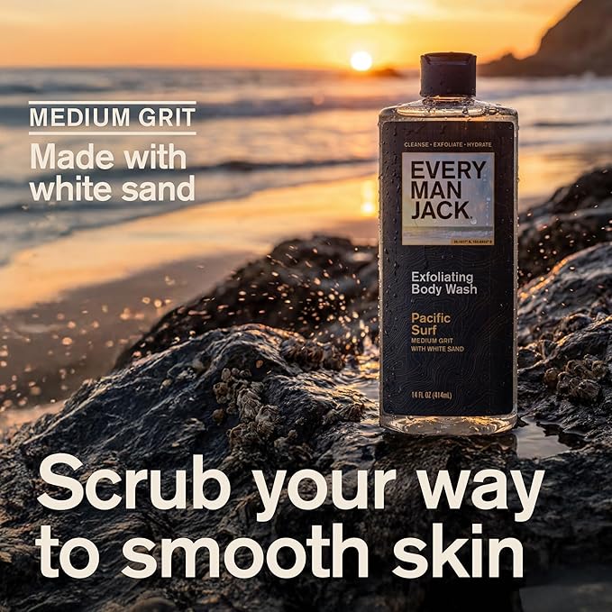 Every Man Jack Exfoliating Body Wash for All Skin Types - Pacific Surf - Made with Natural Exfoliants -14 fl oz (2 Pack)