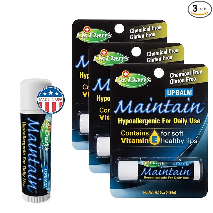 Dr. Dan's Maintain Lip Balm - Perfect for Everyday and Cortibalm aftercare, Mild Ingredients & Beeswax, Vitamin E Enriched for Moisturizing Dry Lips, Ensures Smooth, Soft Feel, 3 Pack