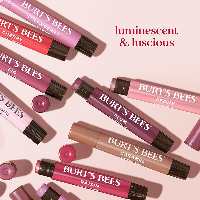 Burt's Bees Shimmer Lip Tint Set, Tinted Lip Balm Stick, Moisturizing for All Day Hydration with Natural Origin Glowy Pigmented Finish & Buildable Color, Champagne 4 Count (Pack of 2)