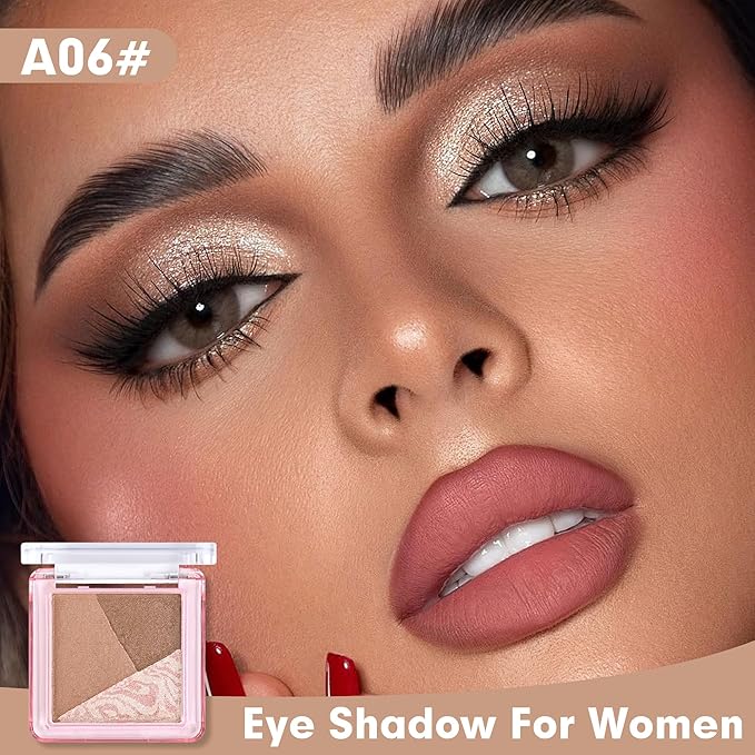 Eyeshadow Palette-Mini 3-in-1 Eye Shadow Powder Palettes Makeup-Matte&Shimmer Baked Eye Shadow for Women，paleta de sombras de ojos，Buildable Smooth Silky Waterproof for Daily Looks，06 Brown Champagne