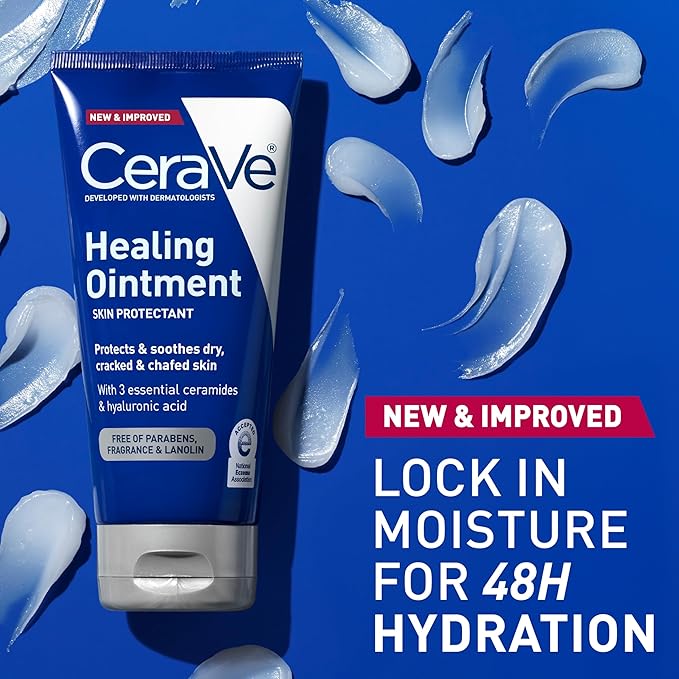 CeraVe Healing Ointment, Hydrating Skin Protectant With Petrolatum, Hyaluronic Acid & Ceramides, Face & Body Skin Barrier Repair For Cracked, Chafed, Dry Skin, Fragrance Free & Lanolin Free, 5 Oz