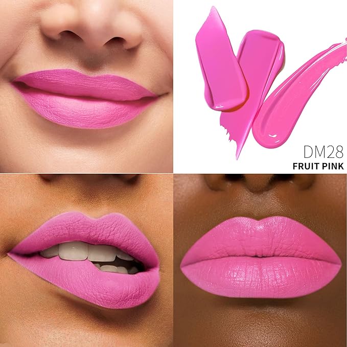 Depuplum Pink Lipstick Matte for Women Superstay Hot Pink Long Lasting Lipstick Smudgeproof Liquid Lipsticks Cruelty Free Lip Makeup for Mother's Day,DM28 FruitPink