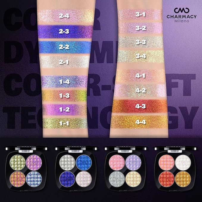 CHARMACY 4 Colors Chameleon Eyeshadow & Highlighter Palette - Shift-Infused Multichrome Pressed Pigments, Long-Lasting Velvet Finish, Vegan & Cruelty-Free Makeup Kit #04