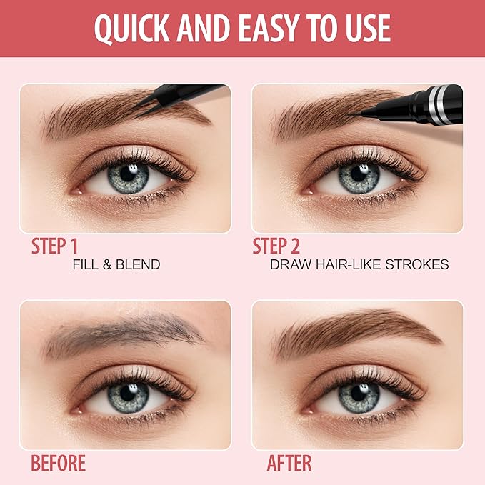Eyebrow Pencil, 2-in-1 Waterproof Eyebrow Pen, with 2 Tip Microblading Eyebrow Pencil and Ultra-Precise Brow Pencil, with Eyebrow Brush, Eyebrow Pencils for Women, Natural Hair-Like Brows - Brown