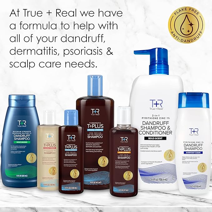 True+Real Coal Tar Therapeutic Plus Tar Gel Anti-Dandruff Shampoo Original Strength 0.5% Coal Tar, 16 Fl Oz, Pack of 2