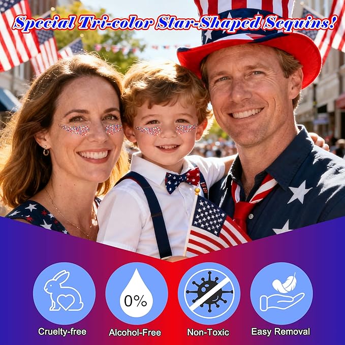 MEICOLY 50g Star Shaped Red White and Blue Body Glitter Face Glitter Gel, Patriotic Accessories Hair Glitter for 4th of July Outfits for Women, Fourth of July USA Accessories for Independence Day