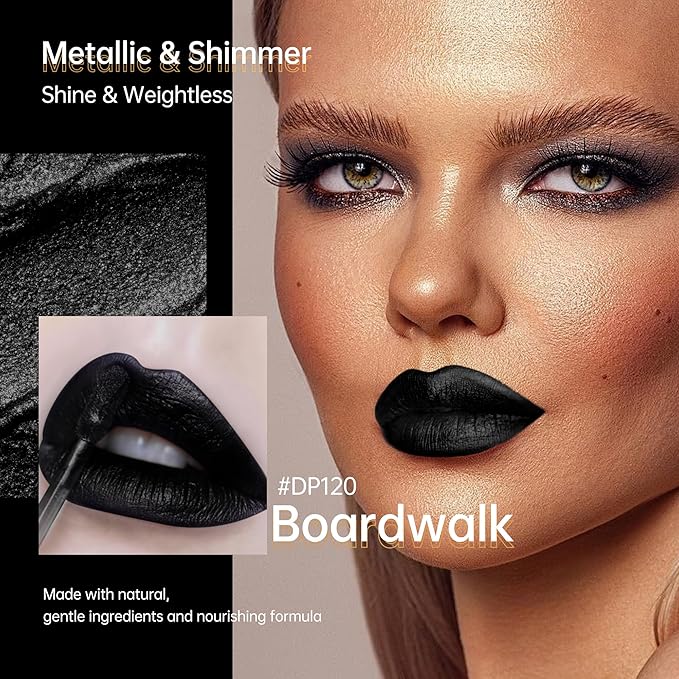Depuplum Black Lipsticks for Women Metallic Lipstick Long Lasting Shimmer Lip Gloss Metal Shine Glitter Waterproof Lipsticks Full Coverage Lip Color for Mother's Day,DP120 Boardwalk