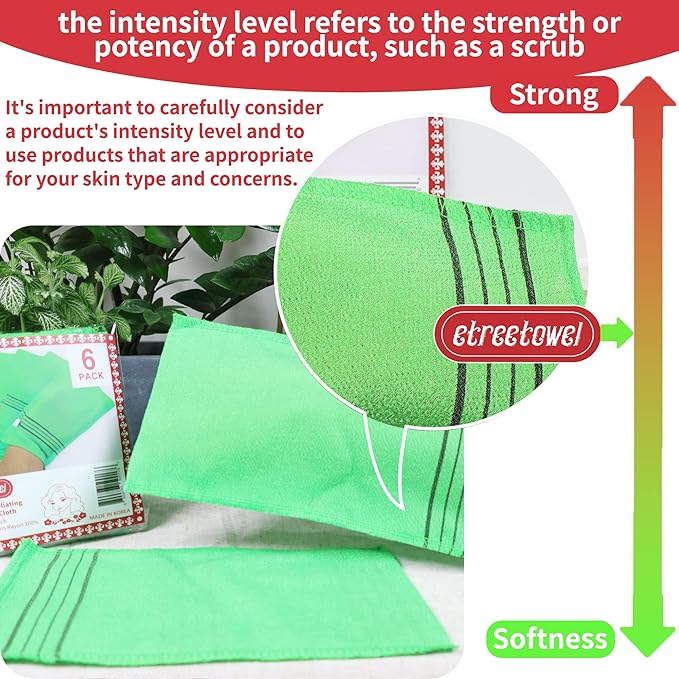etreetowel Extra Large Size 9.9" x 5.5" (6 PCs) Korean Asian Exfoliating Bath Washcloths Mitt Scrub for Body washcloth Glove Viscose Rayon Towel for Soft Skin Korea Made