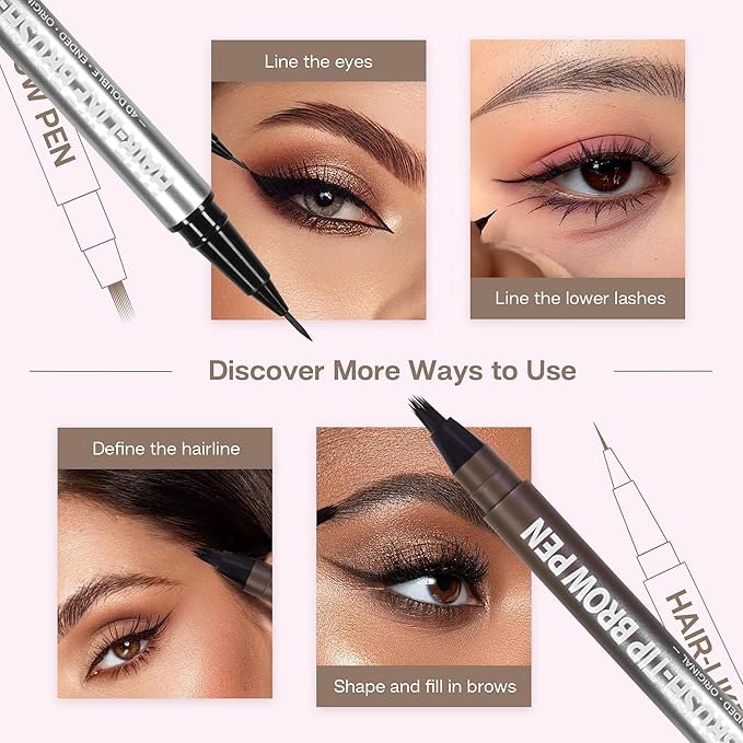 CALAILIS Eyebrow Pencil for Women - 2-in-1 Eyebrow Pen with Dual-Ended Microblading 4D Fork Tip & Ultra-Fine Eyeliner Tip, Create Natural Fuller Hair-Like Waterproof Brow Pencils (Black)
