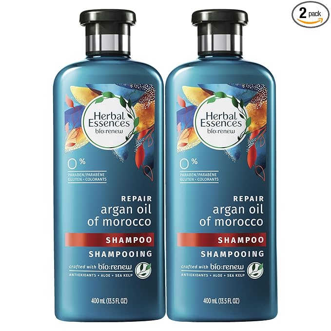 Herbal Essences Argan Oil of Morocco Shampoo for Color Treated Hair, Treatment for Damaged Hair, Paraben Free, BioRenew, 13.5 FL OZ (Pack of 2)