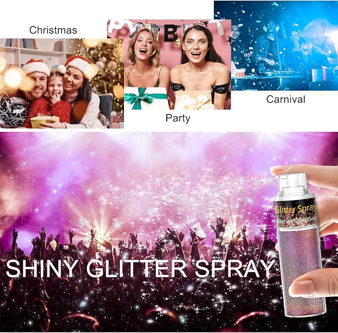 Hair and Body Glitter Spray, Glitter Hairspray Dry Powder Makeup for Clothes, Festival Rave Prom Loose Sparkle Powder,Holographic Ultra Fine Resin Glitters for Crafts (Metallic Beauty Beam)