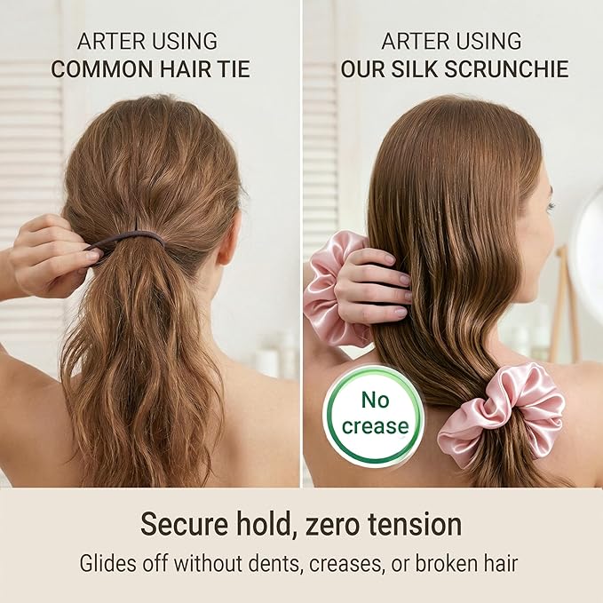 ZLYC 100% Mulberry Silk Hair Tie Scrunchie 19 Momme Gentle Creaseless Dent-Free Ponytail Holder for Women, 6cm Solid Pink