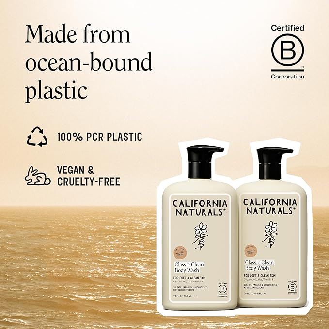 California Naturals Classic Clean Vanilla Bloom Body Wash 2-Pack, Coconut Oil, Shea Butter & Aloe, Naturally Scented, Sulfate, Paraben & Silicone Free, 20 oz