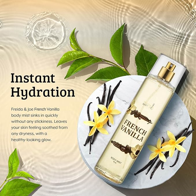 Freida and Joe Body Spray For Women, French Vanilla spray Fragrance Body Mist, Unisex rich, comforting, & sweet aroma, 8 oz Fine Fragrance Gift – Mother's Day Gift for Mom