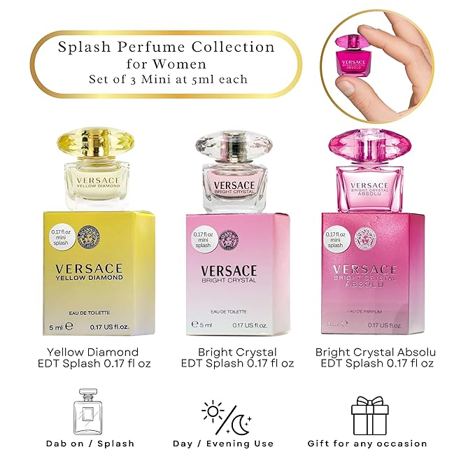 Versace Perfume Gift Set for Women – Mini Variety Gift Set Trio Collection – Absolu, Bright Crystal, Yellow Diamond | for Women
