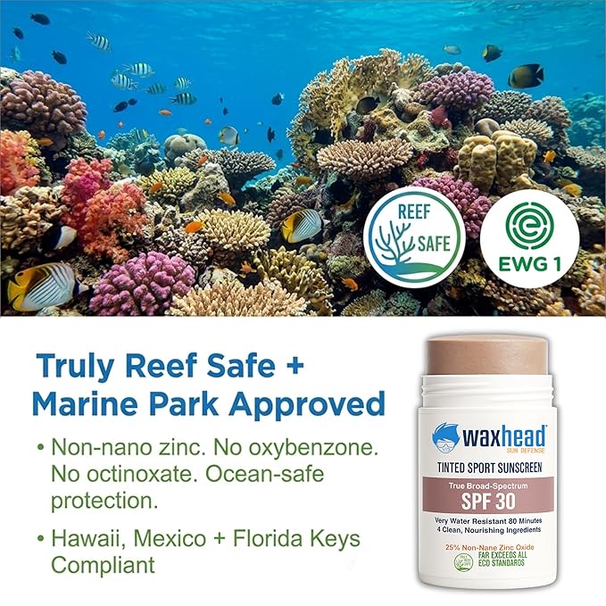 Waxhead Tinted Zinc Oxide Sunscreen Stick SPF 30, 3.7oz, 25% Non-Nano Zinc Oxide, 4 Food-Grade Ingredients, Sweat & Water Performance, Reef-Safe Mineral Face Stick for Kids & Sensitive Skin