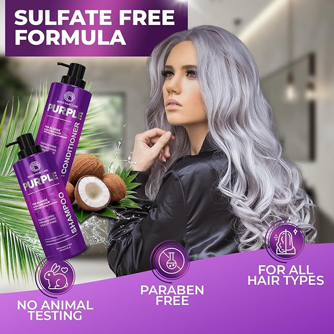 Purple Shampoo and Conditioner Set - Sulfate Free Formula for Women and Men - For Toning and Balancing Brassy, Blonde, Silver and Gray Hair - 14 Fl Oz (Set of 2)