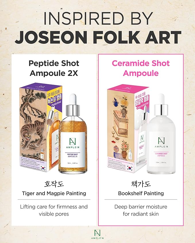 AMPLE:N Ceramide Shot Ampoule K-Edition – Korean Heritage Chaekgado Art Packaging – Anti Aging Hydrating Serum with Ceramide 50,000ppm for Deep Moisturization – Strengthens Skin Barrier, 3.38 fl.oz.
