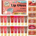 AZEN 24 Pack Lip Gloss Set, Color Lip Oil for Dry Cracked Lips Moisturizing Hydrating Nourishing with Vitamin E, Mothers Day Gifts for Women