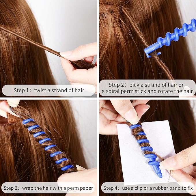 WILLBOND 40 Pieces Spiral Perm Rods Heatless Waves Hair Rollers Plastic Spiral Curl Rods Perm Wave Curlers Sticks Kit for Long Medium Short Natural Hair Women Styling Barber Hairdressing Salon Tool