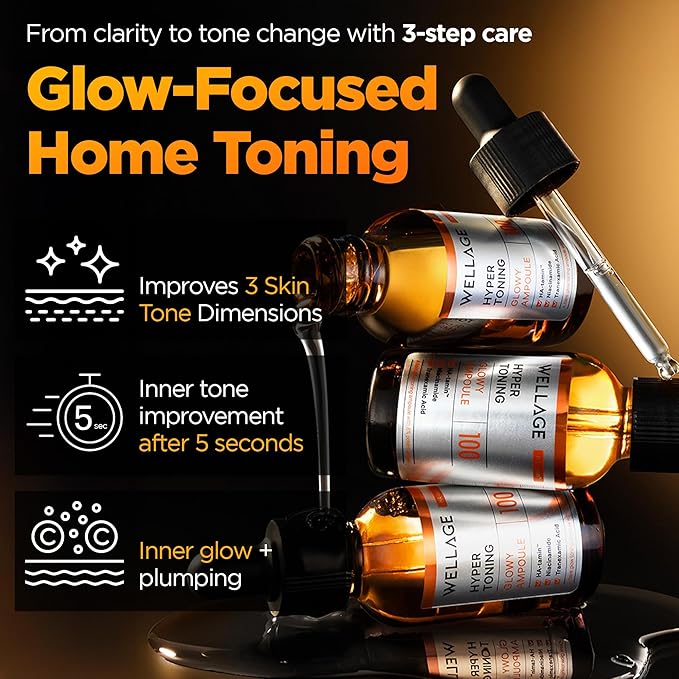 WELLAGE Hyper Toning Glowy Ampoule for face, korean skin care, glutathoine, vitamin c, spot correcting, blemishes skin, acne scars, tone up skin, 1.01 fl.oz