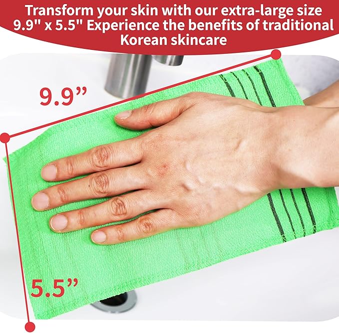 etreetowel Extra Large Size 9.9" x 5.5" (6 PCs) Korean Asian Exfoliating Bath Washcloths Mitt Scrub for Body washcloth Glove Viscose Rayon Towel for Soft Skin Korea Made