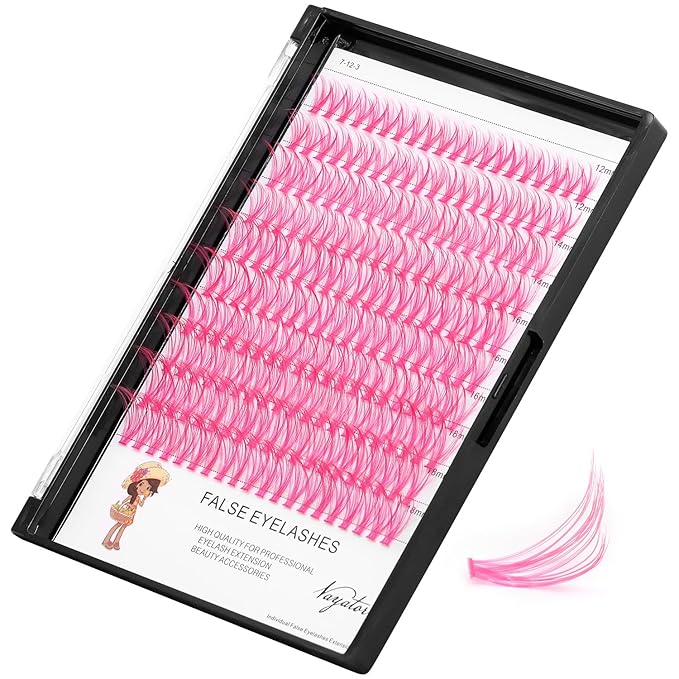 →VAYATOR False Eyelashes 3Styles D Curl 10-18mm 200Pcs To Choose Lashes Extensions Cluster Individual Lash Extensions Reusable False Eyelashes Easy Grafting （Pink-D Curl-12-18mm mixed）