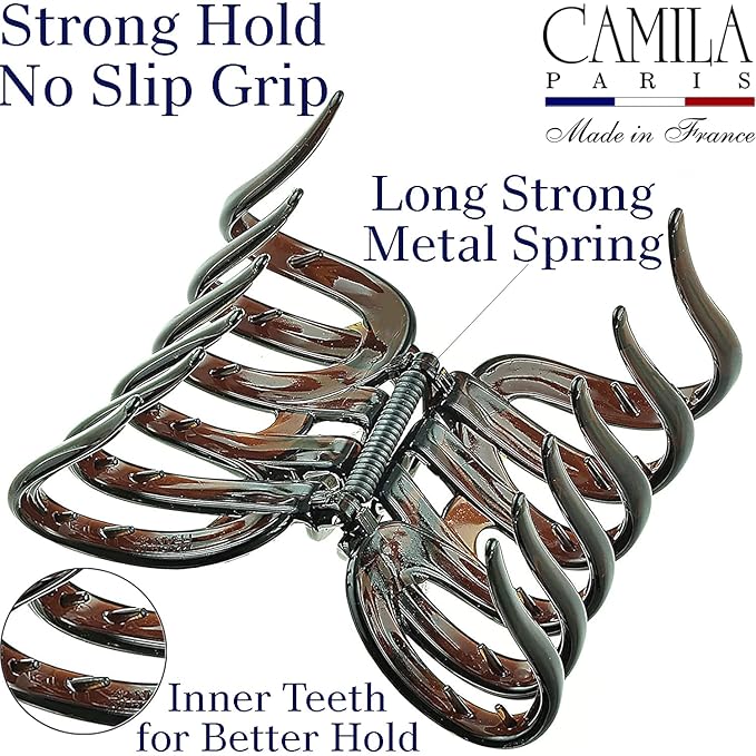 Camila Paris AD718 Octopus French Claw Clips for Women – Large 3.5 Inch Hair Clips for Thick Hair, Long Curly Wavy Hair, XL Strong No-Slip Grip, Cellulose Acetate, Made in France