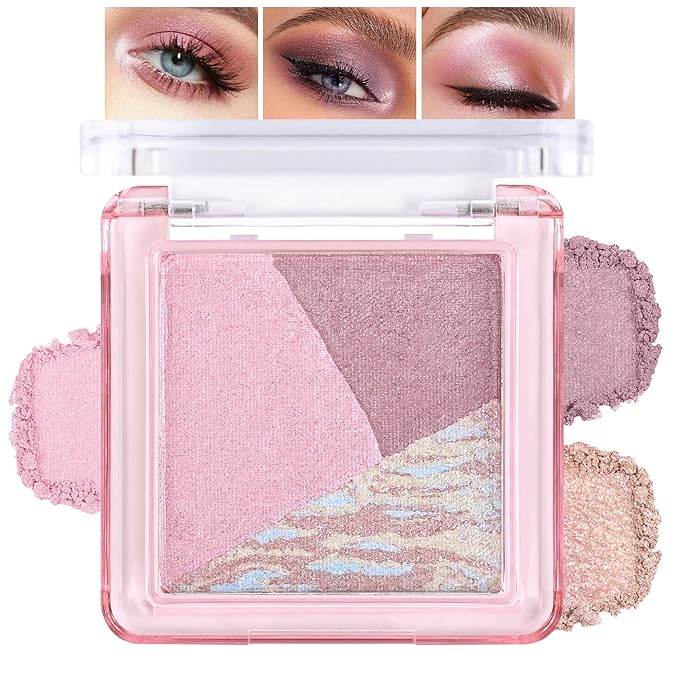 Eyeshadow Palette-Mini 3-in-1 Eye Shadow Powder Palettes Makeup-Matte&Shimmer Baked Eye Shadow for Women，paleta de sombras de ojos，Buildable Smooth Silky Waterproof for Daily Looks，04 Mauve Lavender