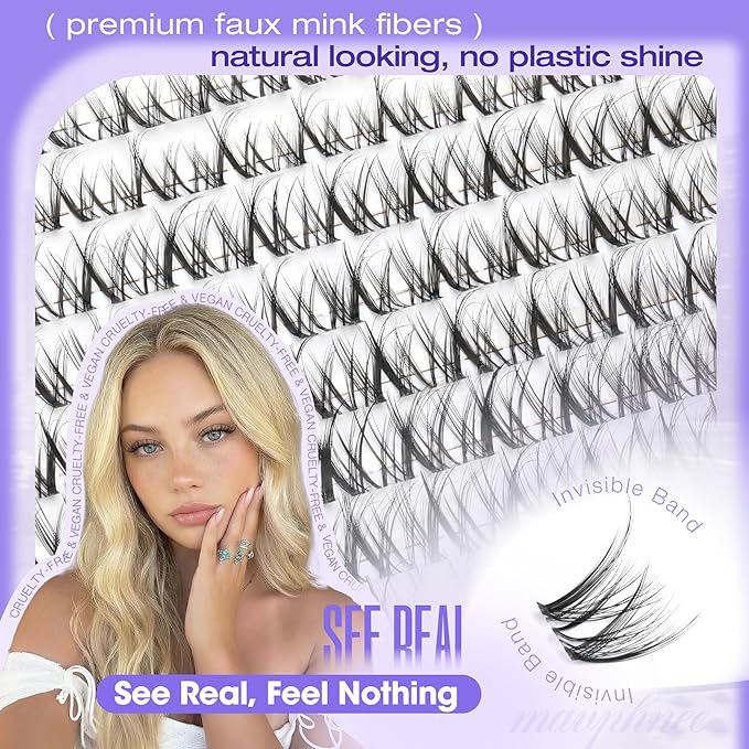 Mavphnee Spider Lash Clusters Wispy Airy Cluster Eyelash Extensions with Flexible Clear Band & LC Curl, 10-16mm Natural Individual Lashes For Clean Girl & Kim K Makeup