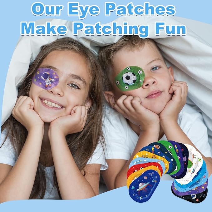 Panitay Adhesive Eye Patches for Boys, 16 Styles Light Blocking Cute Designs Cotton Adhesive Bandages for Kids Girls Toddler(48 Pcs)