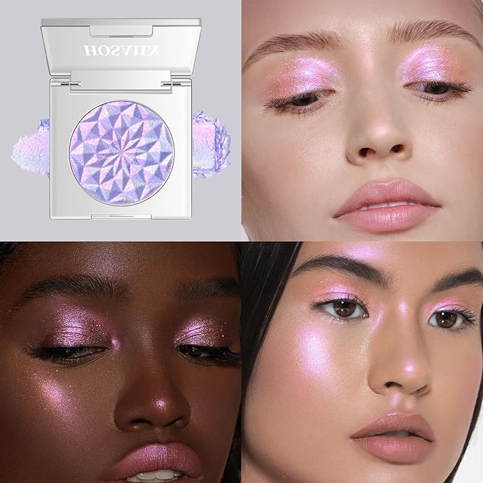 HOSAILY Chameleon Purple Blue Glitter Eyeshadow, Duochrome Color Shifting Metallic Lavender Eyeshadow, Holographic Sparkling Pink Inner Corner Iridescent Shimmer Eye Highlighter Makeup Palette 02